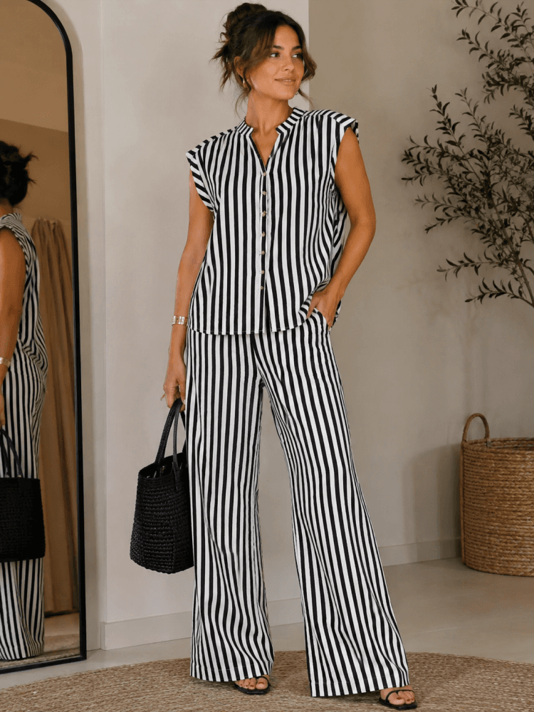 Conjunto pantalón rayas blancas y negras