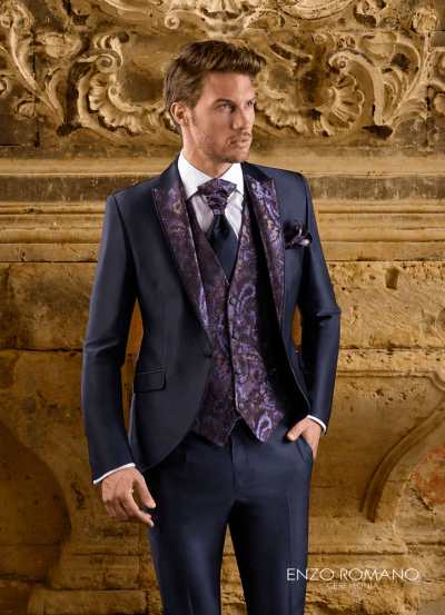 Enzo Romano Traje con chaleco estampado azul Ref. 8428