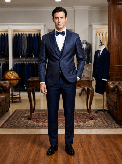 Enzo Romano Traje con chalecho grabado azul Ref. 3404