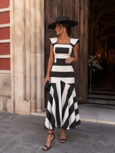 BLANCA MARTÍN Vestido largo rayas blancas y negras Ref. Ingrid