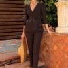 Conjunto pantalón marrón plumas Ref. 7912