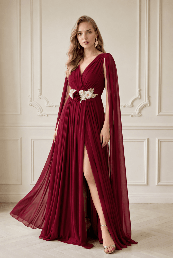 Vestido damas largo alas granate Ref. 2834