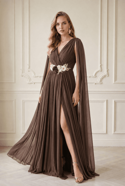 Vestido damas largo alas marrón Ref. 2834