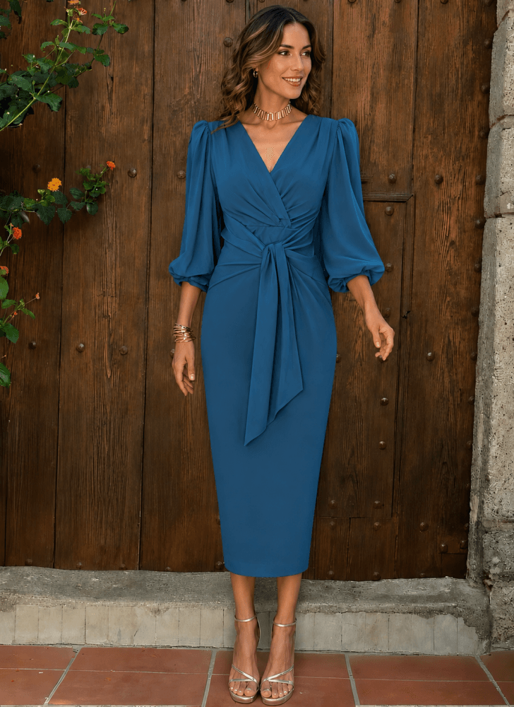 Vestido midi turquesa nudo Ref. 4978