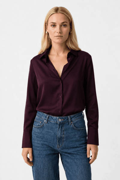 Camisa satinada berenjena Ref. Satan