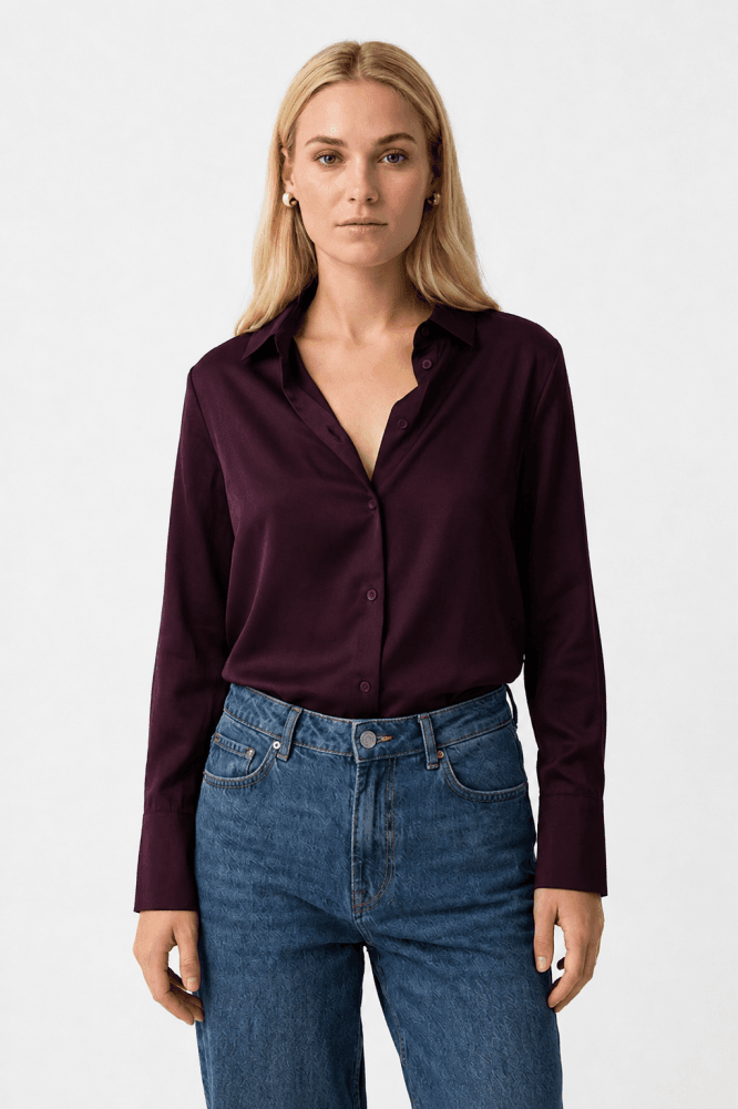Camisa satinada berenjena Ref. Satan