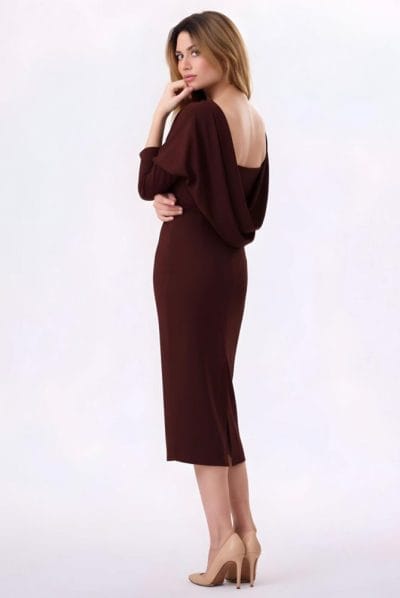 Alternative view of Vestido midi broche marrón Ref. 1851A