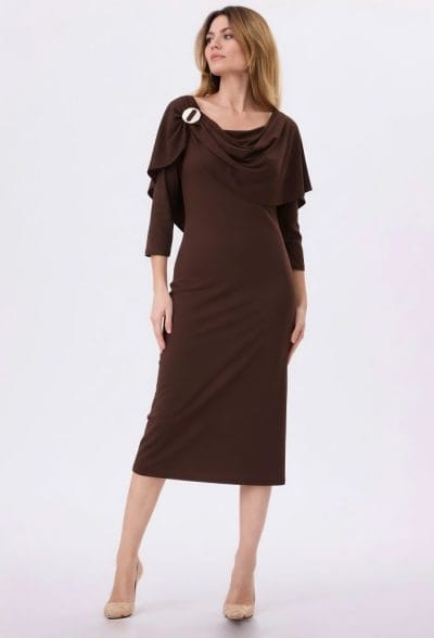 Vestido midi broche marrón Ref. 1851A