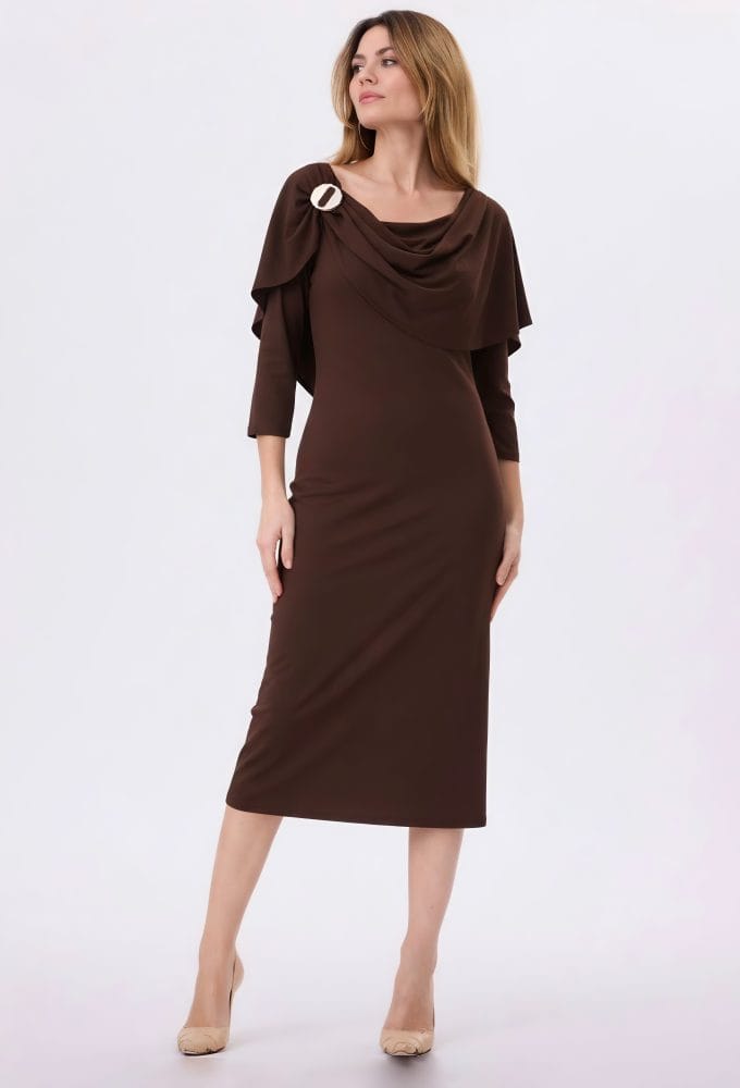 Vestido midi broche marrón Ref. 1851A