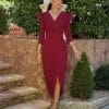 Vestido midi plumas granate Ref. 4950