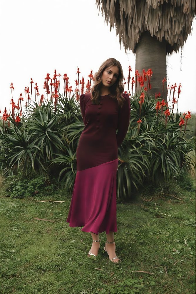 Vestido midi granate botones Ref. 626-209