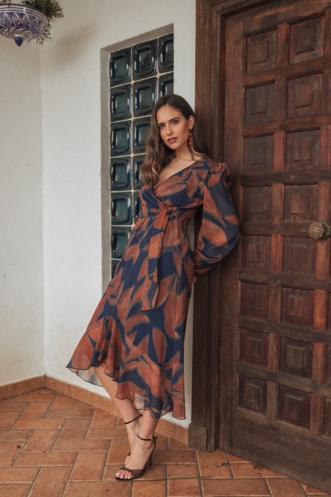 Vestido midi estampado marrón Ref. 626-231