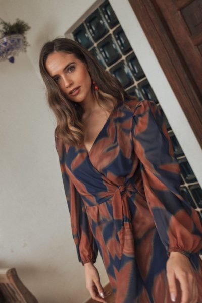 Alternative view of Vestido midi estampado marrón Ref. 626-231