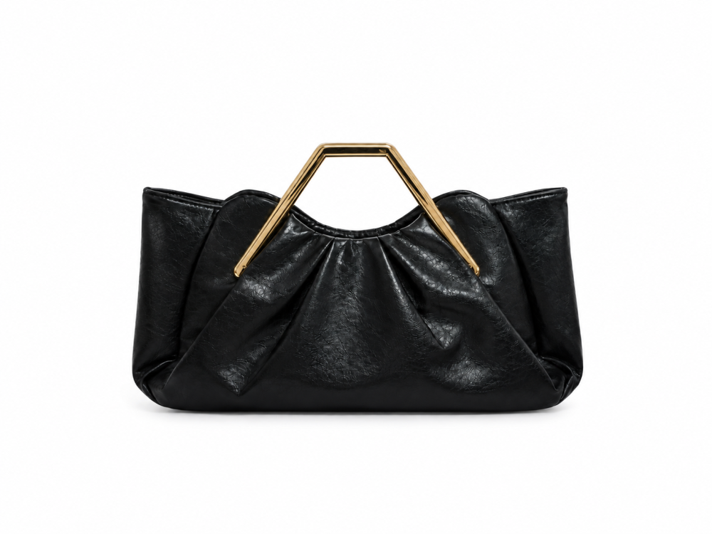 Bolso negro asa dorada geométrica