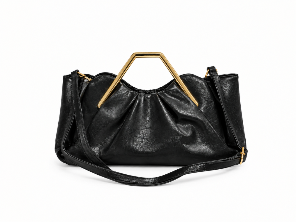 Bolso negro asa dorada geométrica - Imagen 2