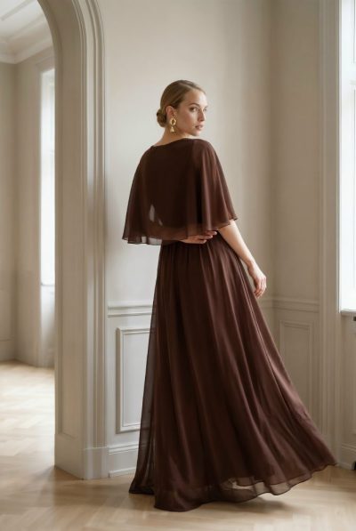 Alternative view of Vestido largo gasa marrón Ref. 3081