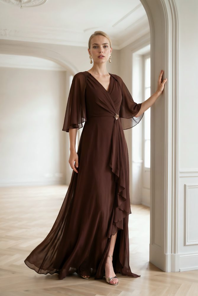 Vestido largo gasa marrón Ref. 3081