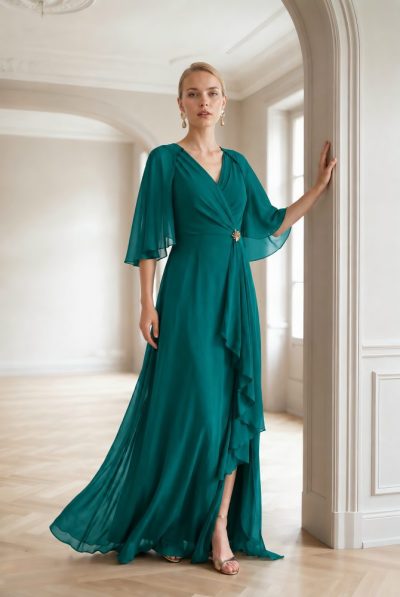 Vestido largo gasa turquesa Ref. 3081
