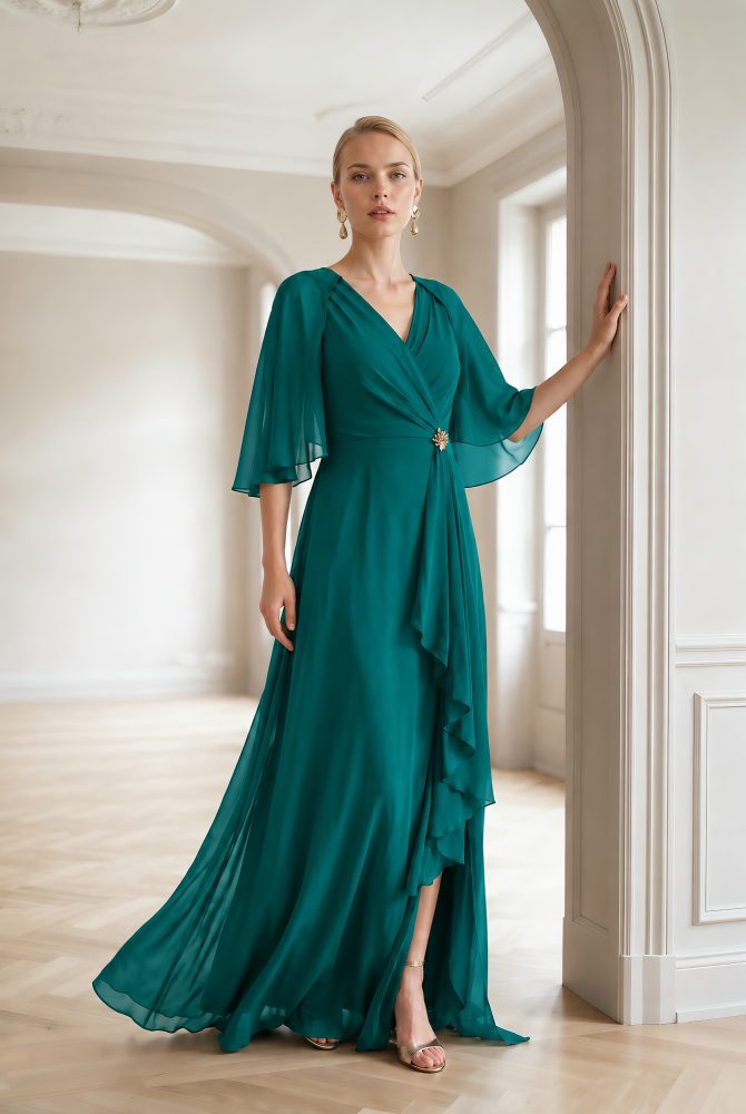 Vestido largo gasa turquesa Ref. 3081