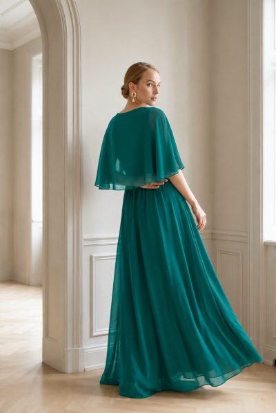 Alternative view of Vestido largo gasa turquesa Ref. 3081