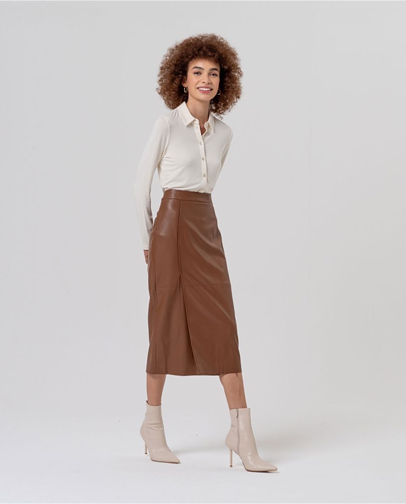 SURKANA Falda tubo midi efecto piel camel Ref. CAPU622