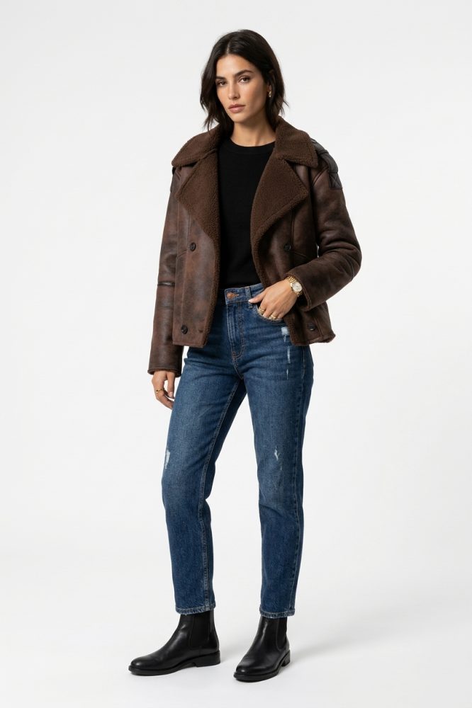 Chaqueta polipiel chocolate pelito Ref. Olive